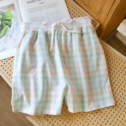 Short de Pyjama en Gaze de Coton et Dentelle
