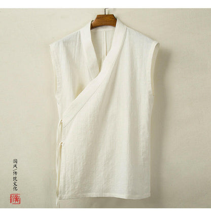 "Hotoko" sleeveless vest in linen and cotton