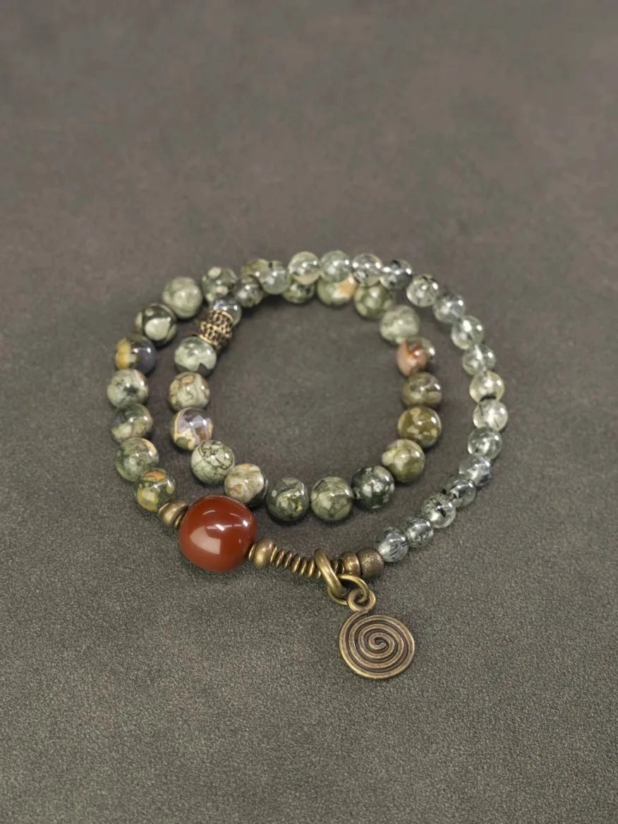 Bracelet Multirang Jade Vert ou Jaspe Rouge et Laiton – Fait Main, Homme et Femme