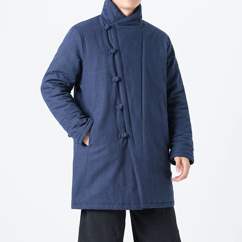 Manteau Long Chinois Asymétrique - Hanfu Hivernal & Tangzhuang Moderne