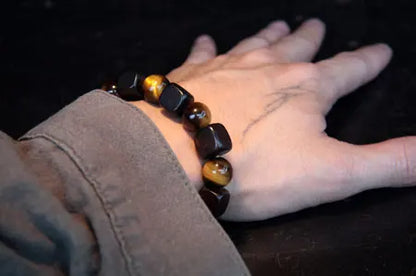 Bracelet Oeil de Tigre 10 mm et Bois d'Ébène – Amulette de Prospérité Homme et Femme