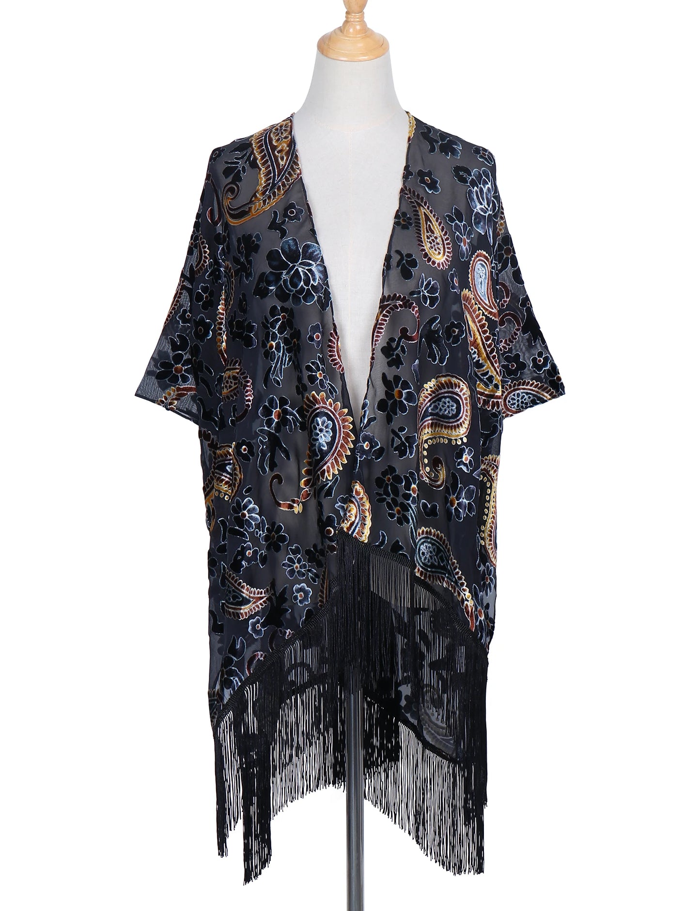 Kimono Long en Tulle Brodé - Élégance Bohème et Légèreté