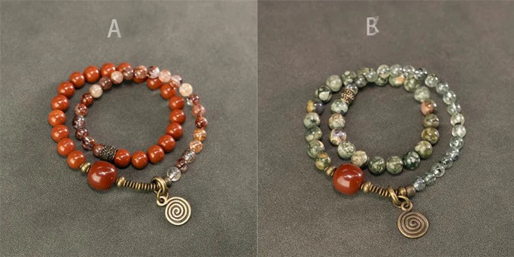 Bracelet Multirang Jade Vert ou Jaspe Rouge et Laiton – Fait Main, Homme et Femme