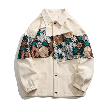 Veste Vintage à Broderie Florale - Coupe Ample & Patchwork