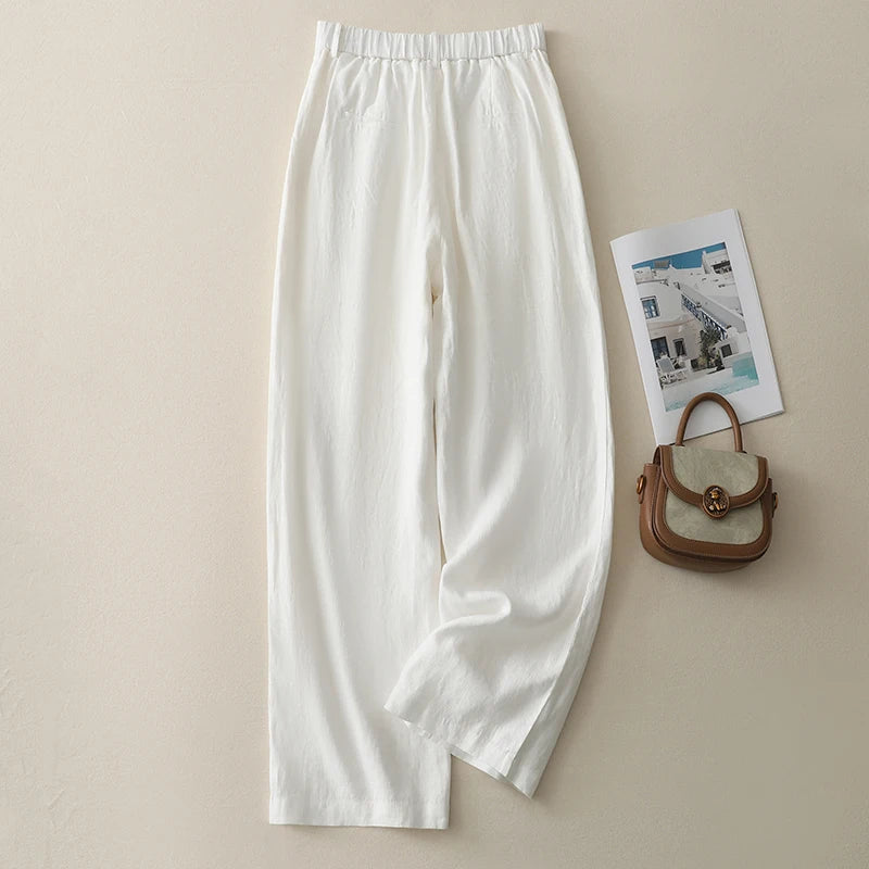 "Shizuka" Pantalon femme en lin et coton | Taille haute droite, style simple et élégant
