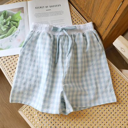 Short de Pyjama en Gaze de Coton et Dentelle
