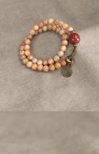 Bracelet Pierre Corail et Agate de Gobi avec Perles de Laiton – Bijou Oriental Unisexe