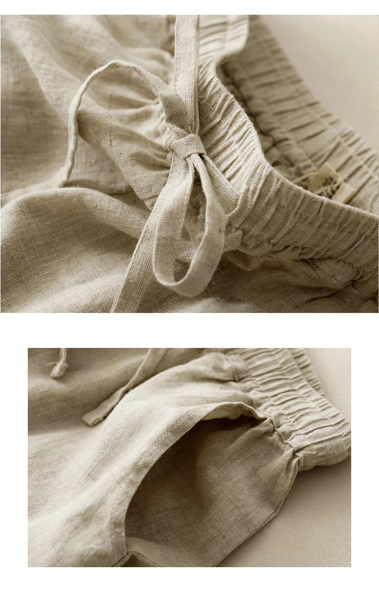 "Hikari" Pantalon large femme en coton et lin | Taille haute fluide, simple et élégant