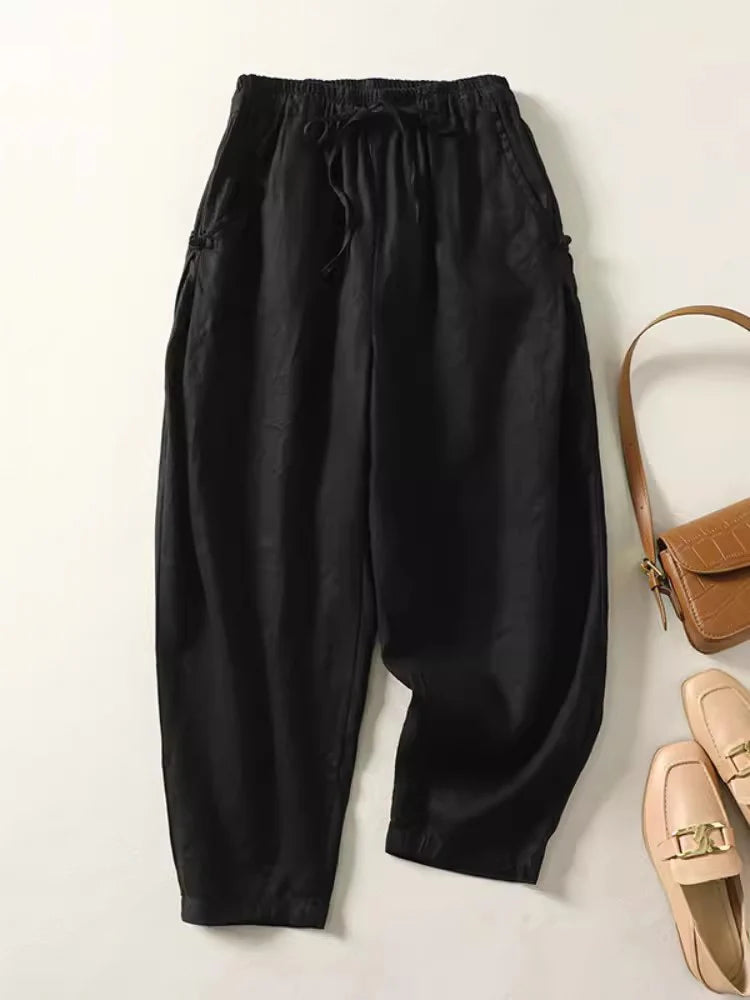 "Tsubaki" Pantalon femme en coton style sarouel | Taille élastiquée, coupe ample vintage
