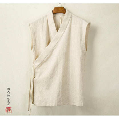 "Hotoko" sleeveless vest in linen and cotton