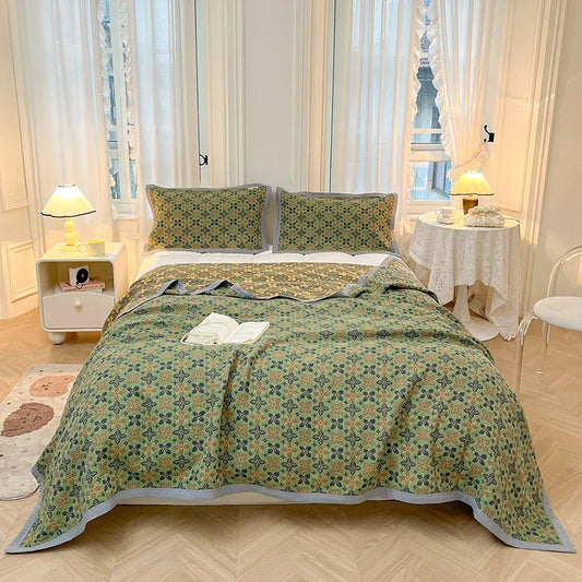 Couvre-Lit Vert Harmonie – Élégance Naturelle en Coton Jacquard