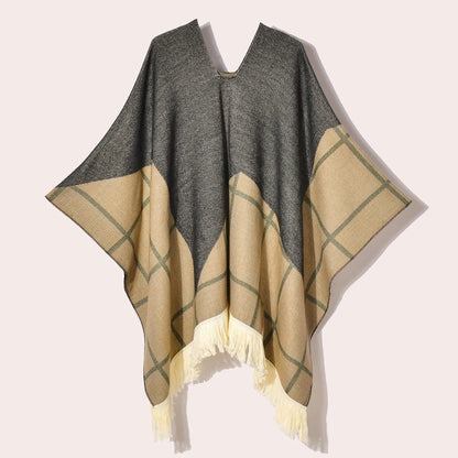 Poncho Ethnique à Franges - Style Bohème & Jacquard