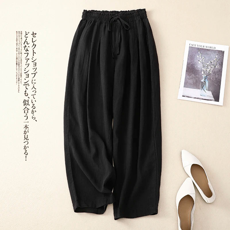 "Kogane" Pantalon large femme en lin et coton | Taille haute, coupe ample et décontractée