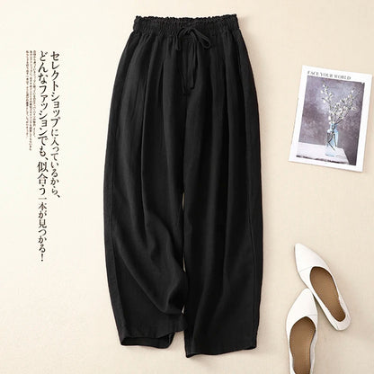 "Kogane" Pantalon large femme en lin et coton | Taille haute, coupe ample et décontractée