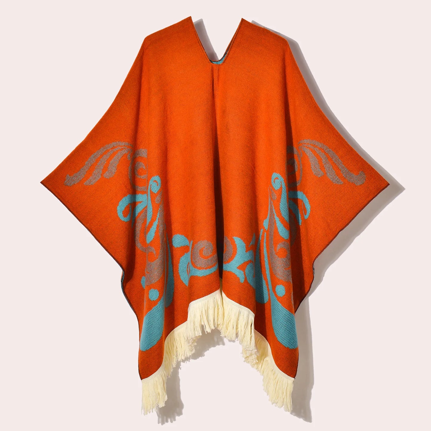 Poncho Ethnique à Franges - Style Bohème & Jacquard