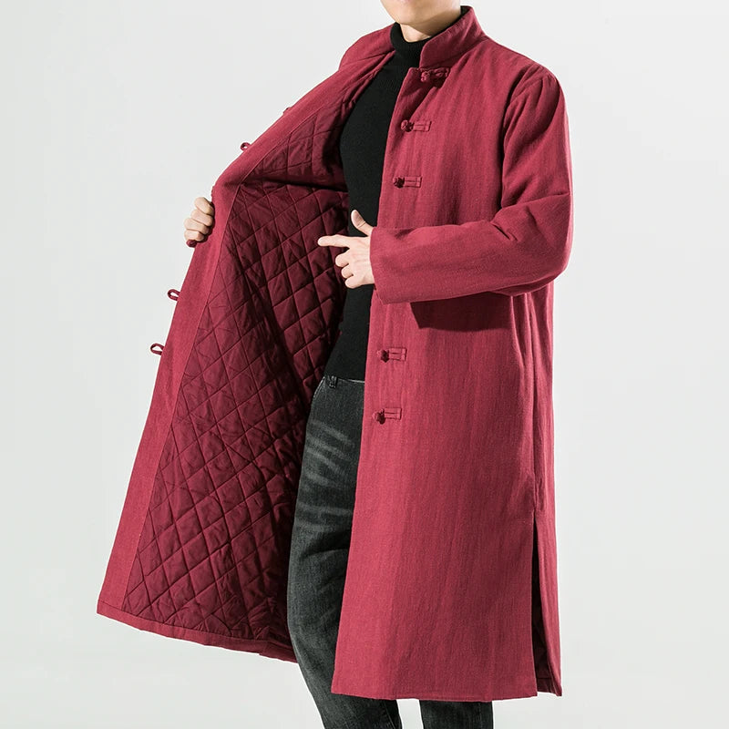 Manteau Chinois Homme en Laine Épaisse - Hanfu Moderne