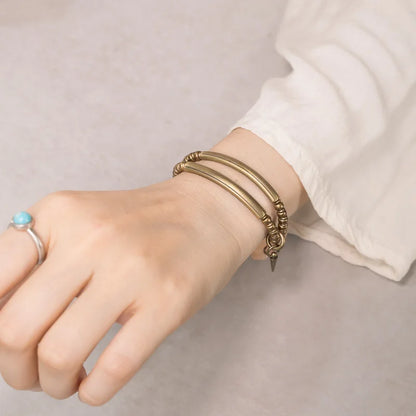Bracelet Double Rang Quartz Rose Carré et Laiton Vintage – Cadeau pour Femme