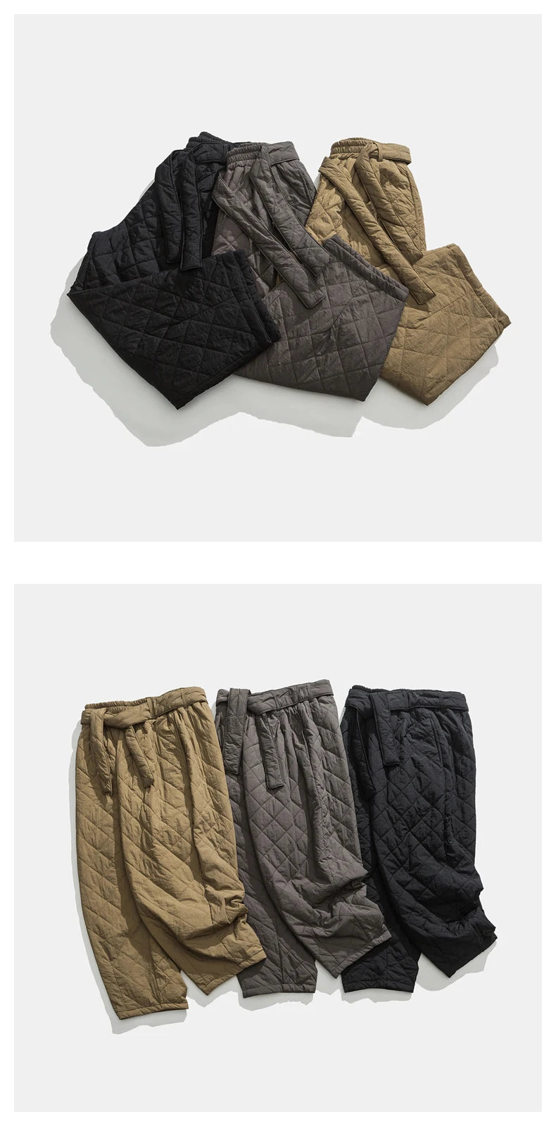 Focus sur le bas de jambe du pantalon matelassé, conçu pour retenir la chaleur.