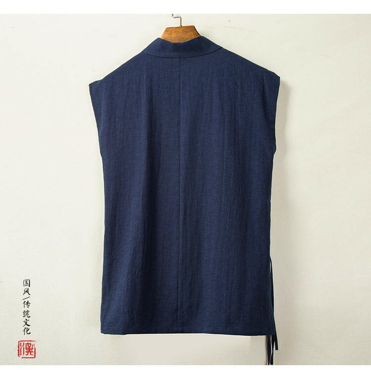 "Hotoko" sleeveless vest in linen and cotton