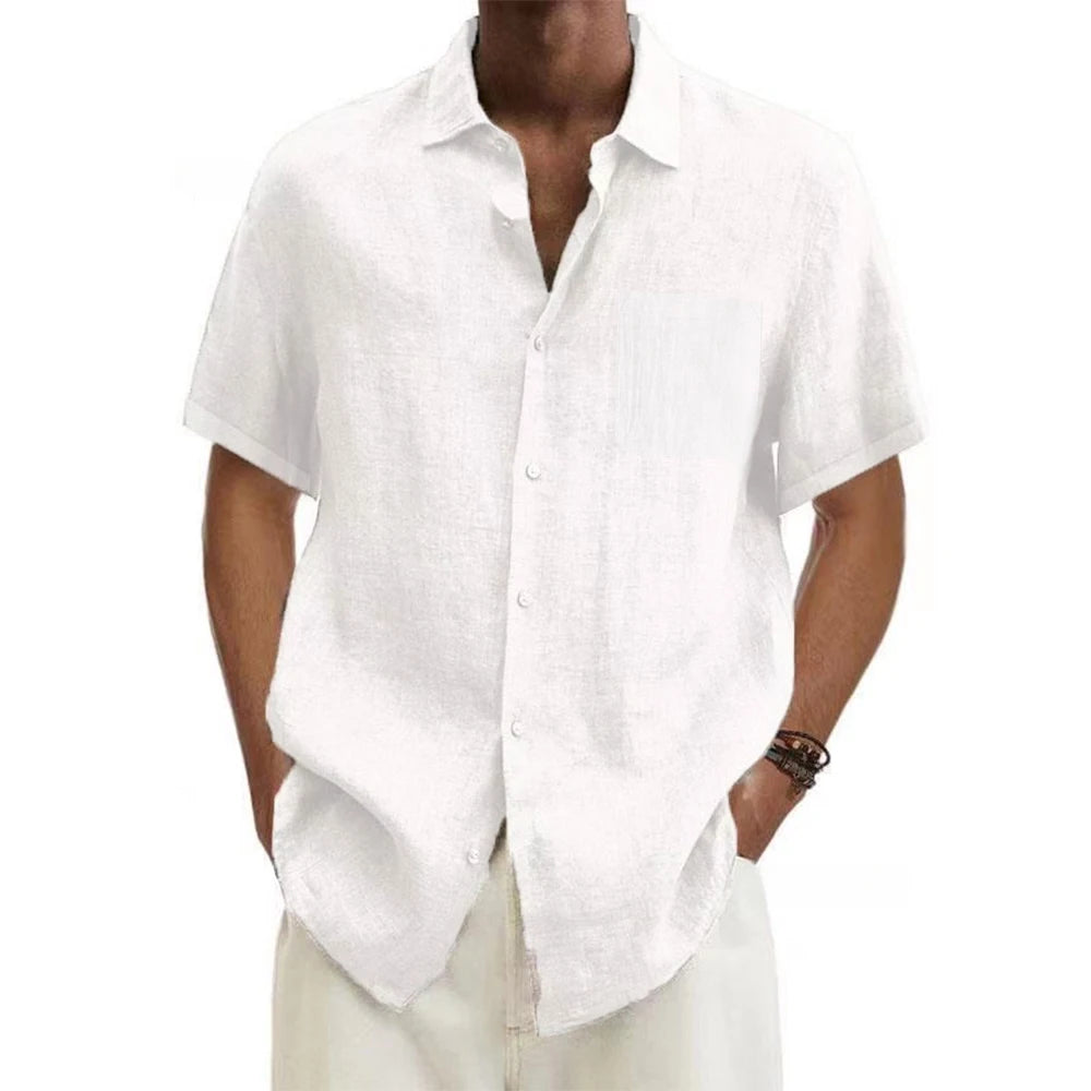 "Daichi" Chemise homme en coton et lin | Manches courtes, coupe droite estivale