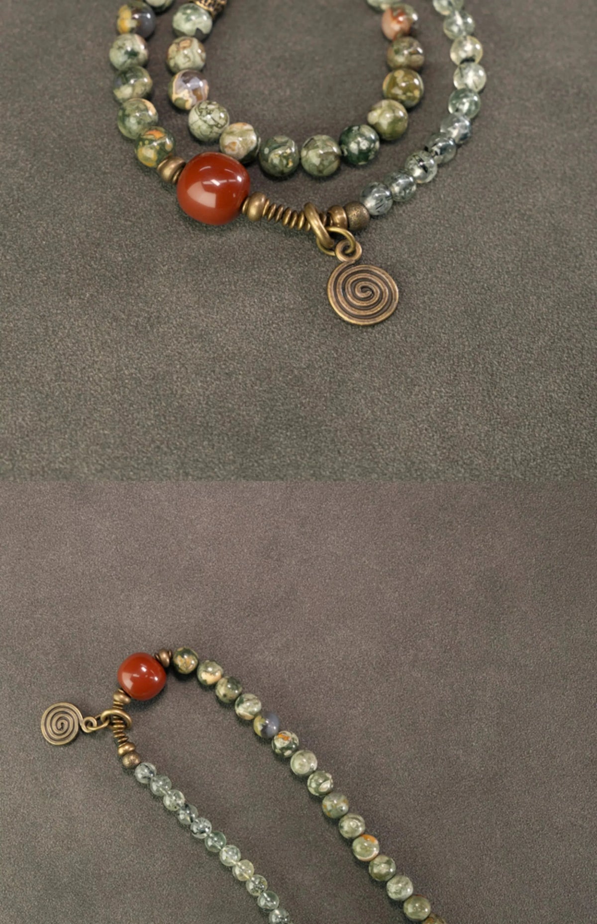 Bracelet Multirang Jade Vert ou Jaspe Rouge et Laiton – Fait Main, Homme et Femme