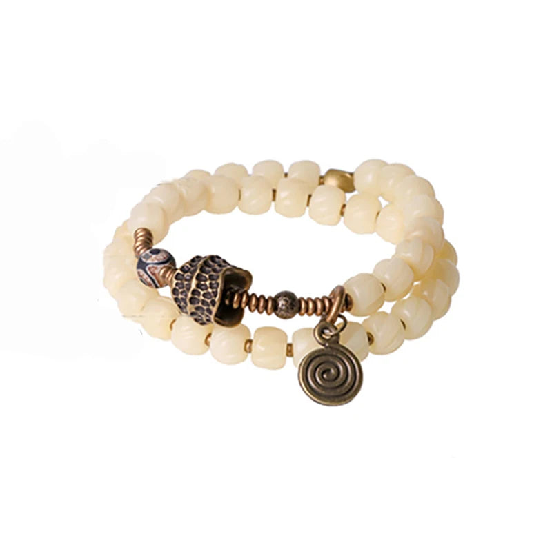 Bracelet Double Rang Os de Yak Tibétain et Cuivre Martelé – Paix et Énergie Positive