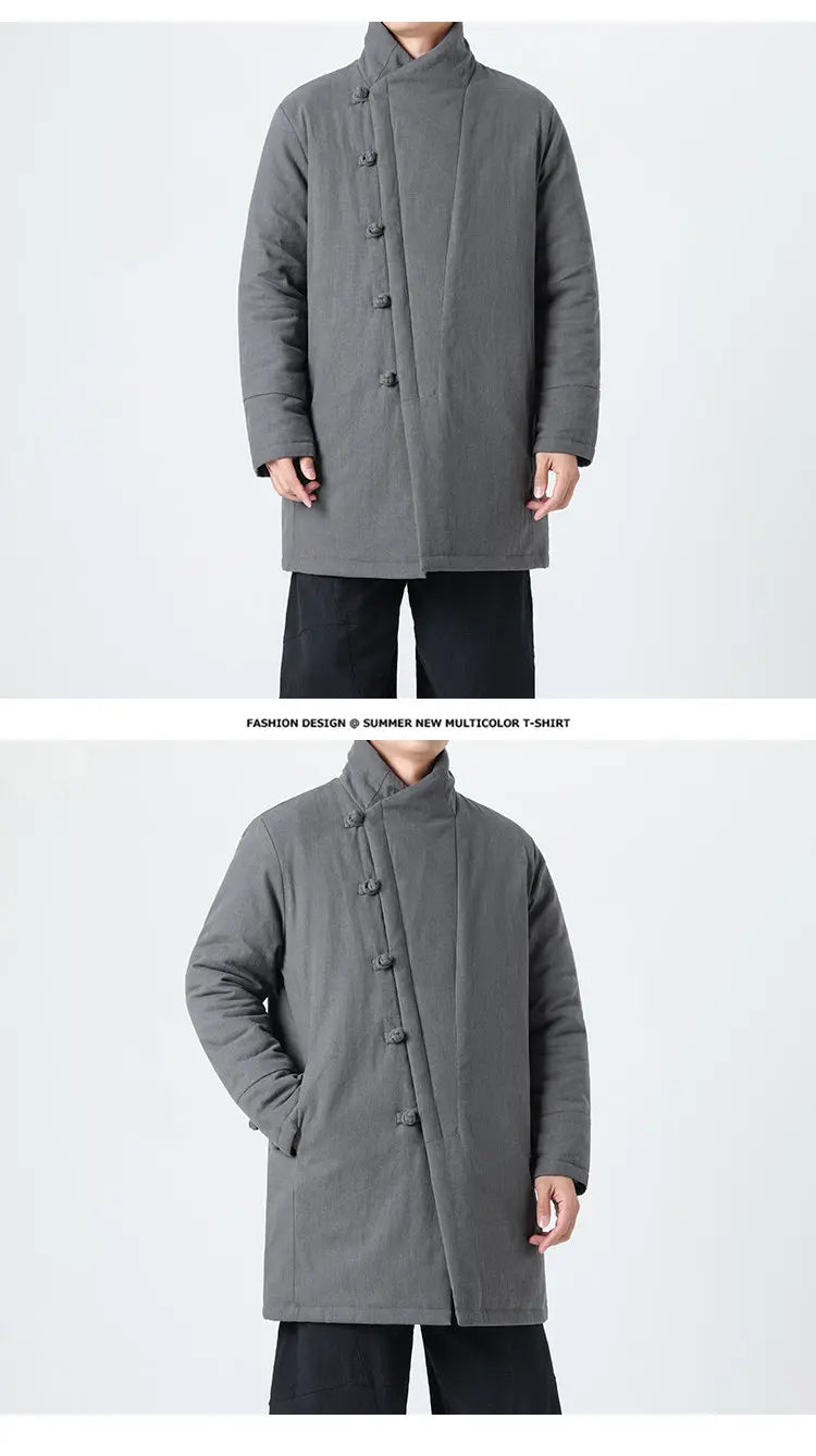Manteau Long Chinois Asymétrique - Hanfu Hivernal & Tangzhuang Moderne