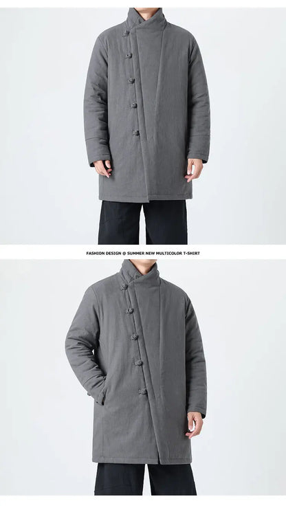 Manteau Long Chinois Asymétrique - Hanfu Hivernal & Tangzhuang Moderne