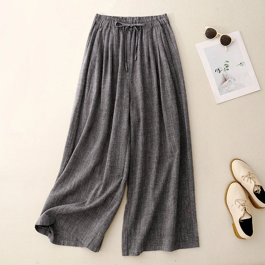 "Kumo" Pantalon large femme en coton et lin | Taille haute droite, élégant et léger