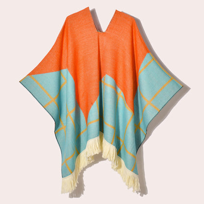 Poncho Ethnique à Franges - Style Bohème & Jacquard
