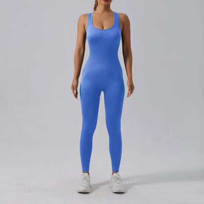 Combinaison de Yoga Femme Sans Coutures - Tenue de Sport Une Pièce Sans Manches pour Fitness et Gym