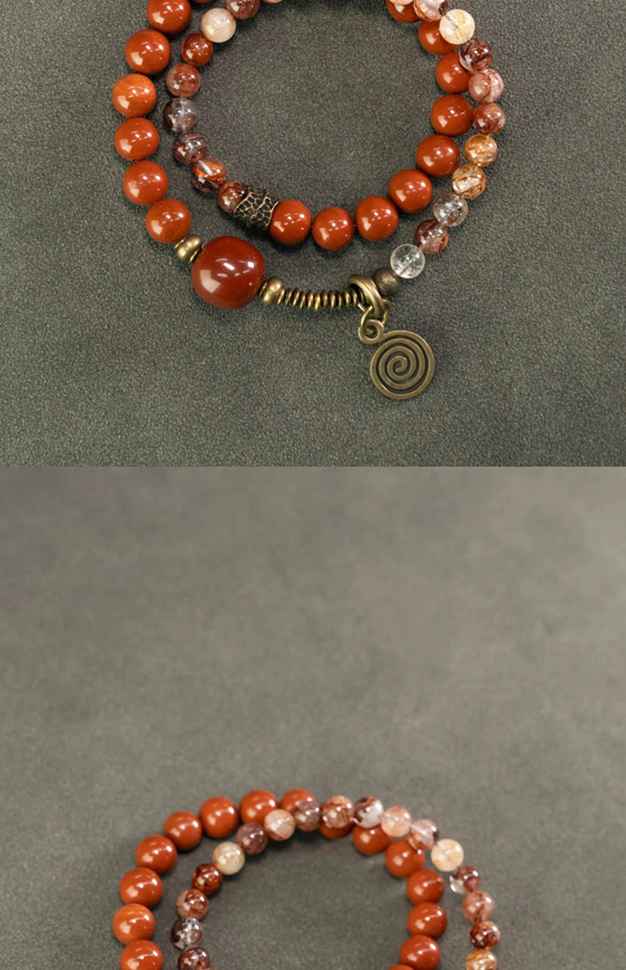 Bracelet Multirang Jade Vert ou Jaspe Rouge et Laiton – Fait Main, Homme et Femme
