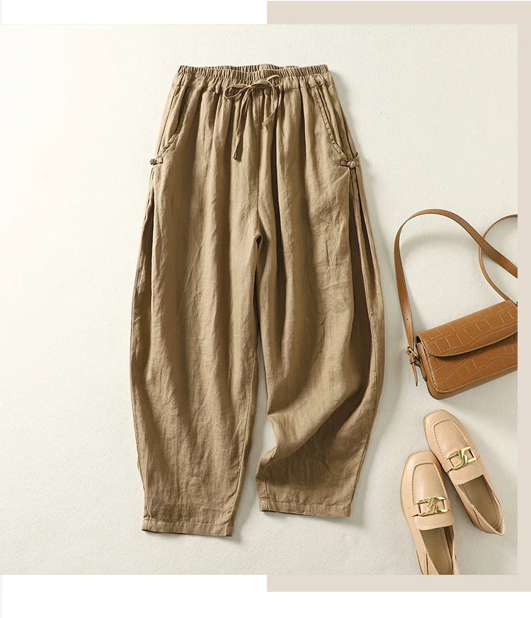 "Tsubaki" Pantalon femme en coton style sarouel | Taille élastiquée, coupe ample vintage