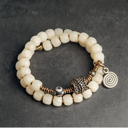 Bracelet Double Rang Os de Yak Tibétain et Cuivre Martelé – Paix et Énergie Positive