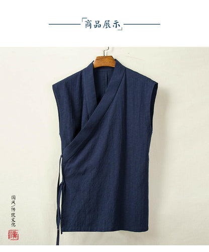 "Hotoko" sleeveless vest in linen and cotton