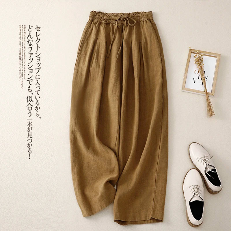 "Kogane" Pantalon large femme en lin et coton | Taille haute, coupe ample et décontractée