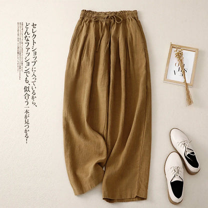 "Kogane" Pantalon large femme en lin et coton | Taille haute, coupe ample et décontractée