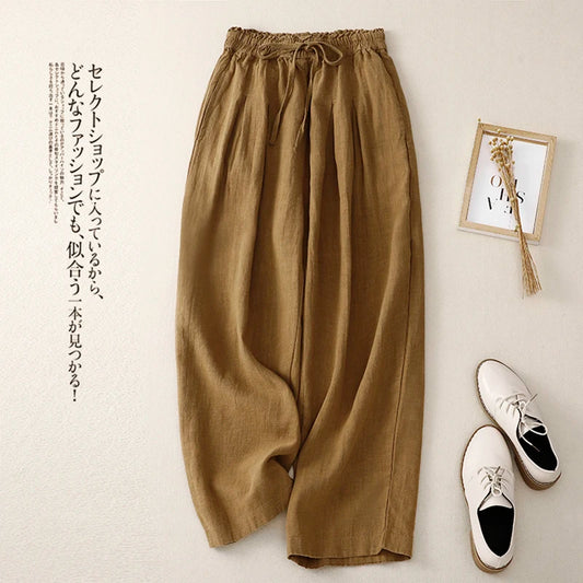 "Kogane" Pantalon large femme en lin et coton | Taille haute, coupe ample et décontractée