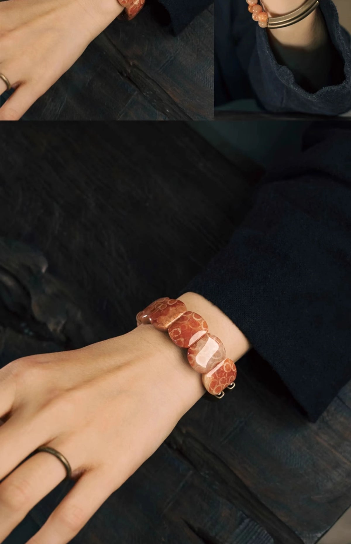 Bracelet Pierre Rouge Naturelle et Perles de Laiton – Bijou Yoga et Sérénité Unisexe