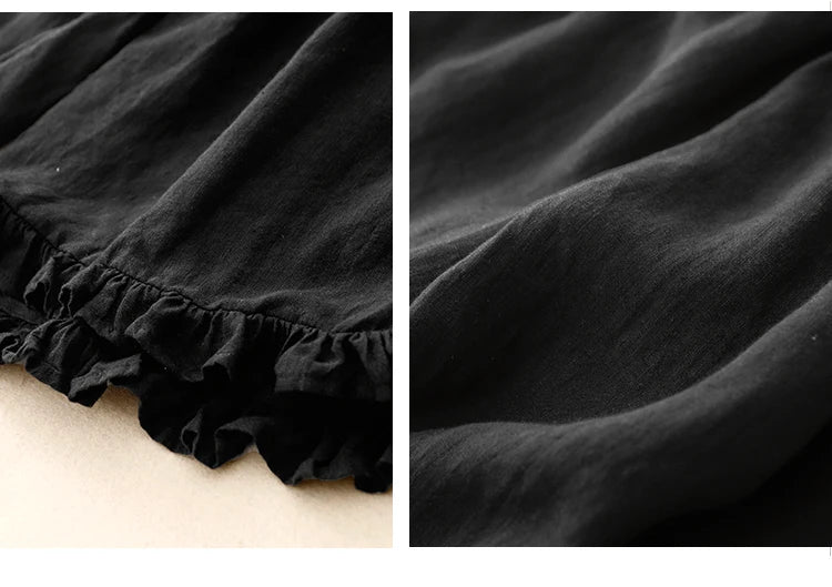 "Midori" Pantalon femme en coton et lin | Taille haute large, ourlet volant chic et léger