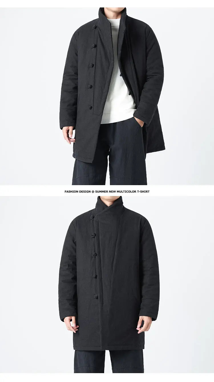Manteau Long Chinois Asymétrique - Hanfu Hivernal & Tangzhuang Moderne