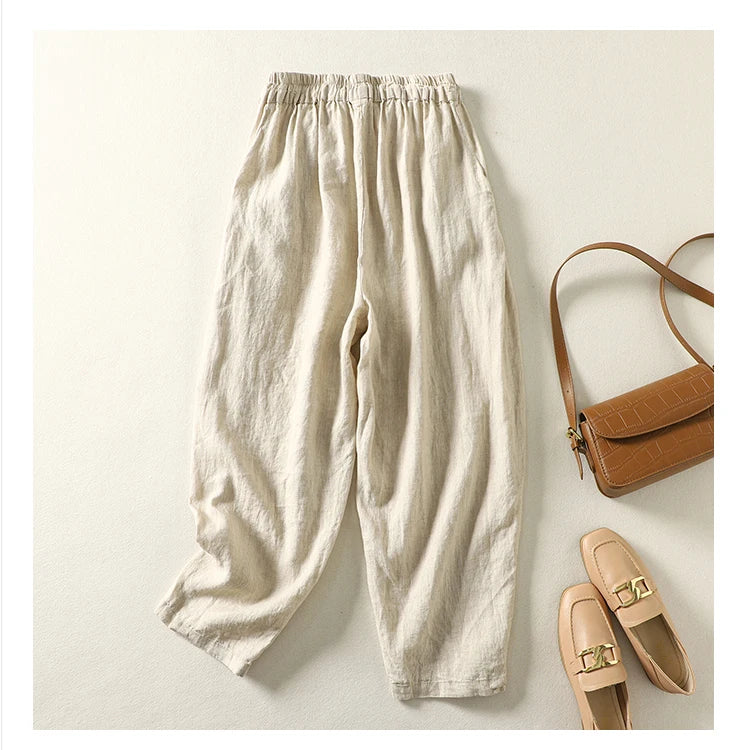 "Tsubaki" Pantalon femme en coton style sarouel | Taille élastiquée, coupe ample vintage