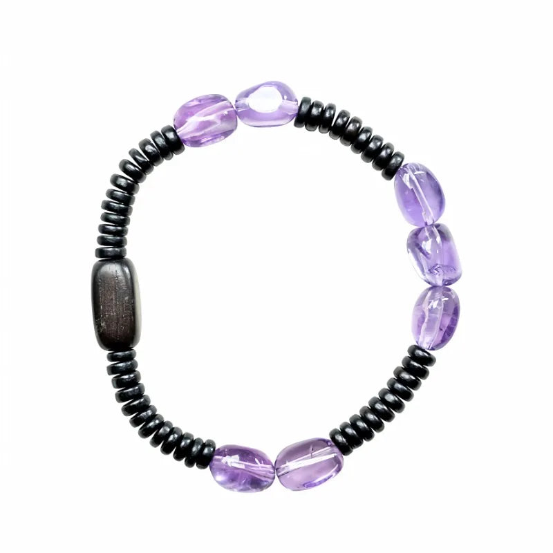 Bracelet Éclats d'Améthyste et Bois de Santal Noir – Minimaliste Fait Main