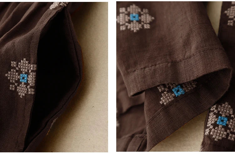 "Hanami" Pantalon femme en coton et lin imprimé | Taille haute, cordon ajustable, style décontracté été