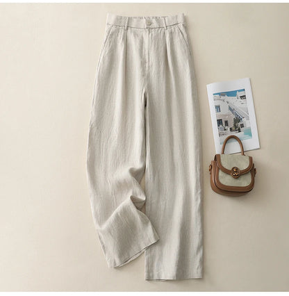 "Shizuka" Pantalon femme en lin et coton | Taille haute droite, style simple et élégant