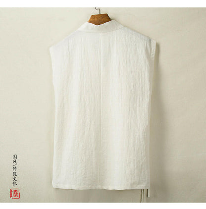 "Hotoko" sleeveless vest in linen and cotton