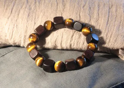 Bracelet Oeil de Tigre 10 mm et Bois d'Ébène – Amulette de Prospérité Homme et Femme