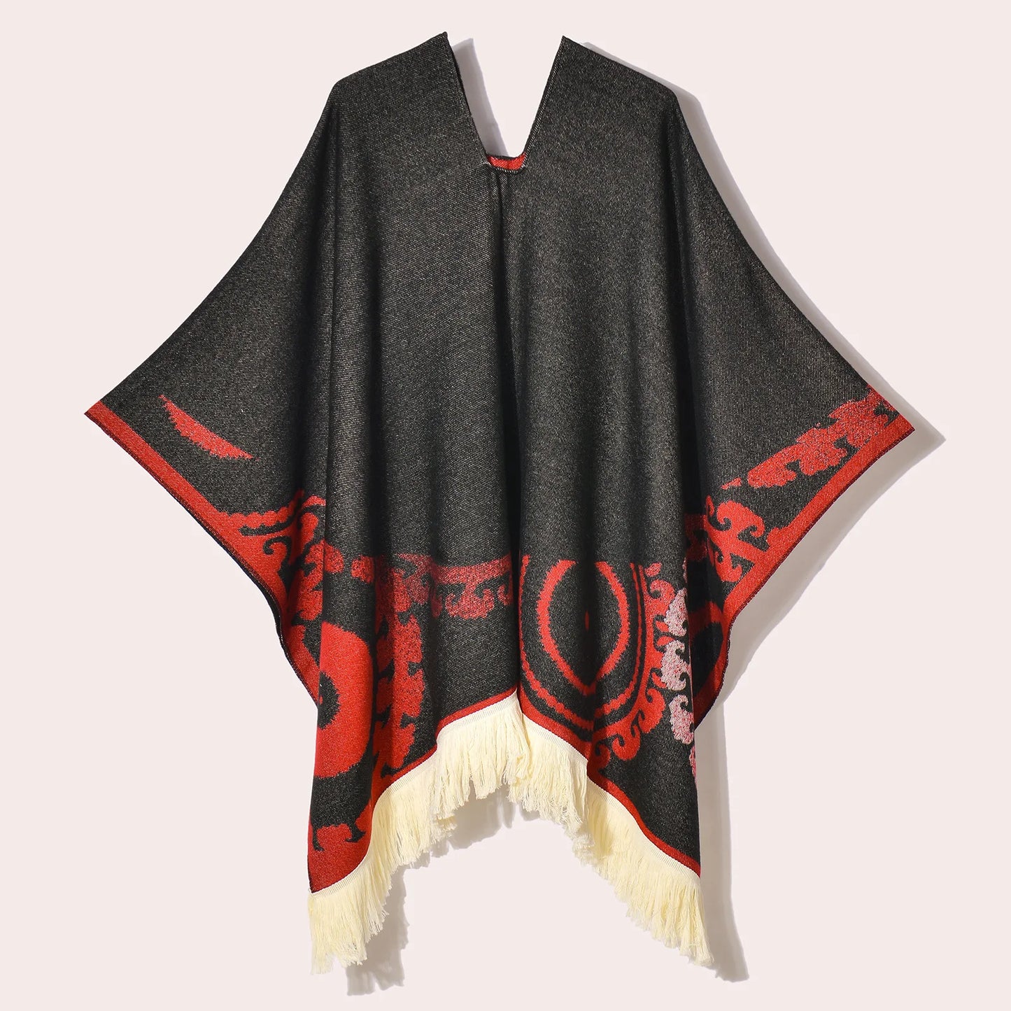 Poncho Ethnique à Franges - Style Bohème & Jacquard