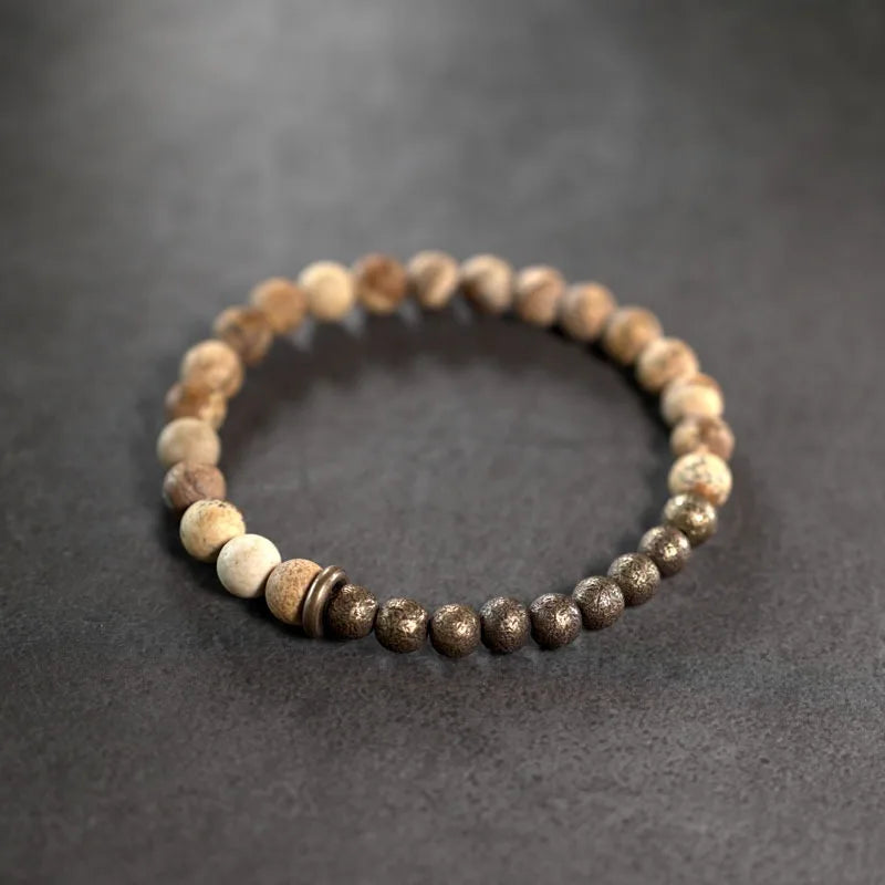 Bracelet Jaspe Paysage et Laiton – Un Rang, Porte-Bonheur de Couple