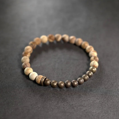 Bracelet Jaspe Paysage et Laiton – Un Rang, Porte-Bonheur de Couple